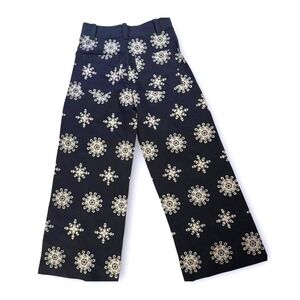 ZARA WOMAN HIGH-WAIST WIDE-LEG‎ EMBROIDERED CULOTTES PANT NAVY BLUE  S XS 28"
